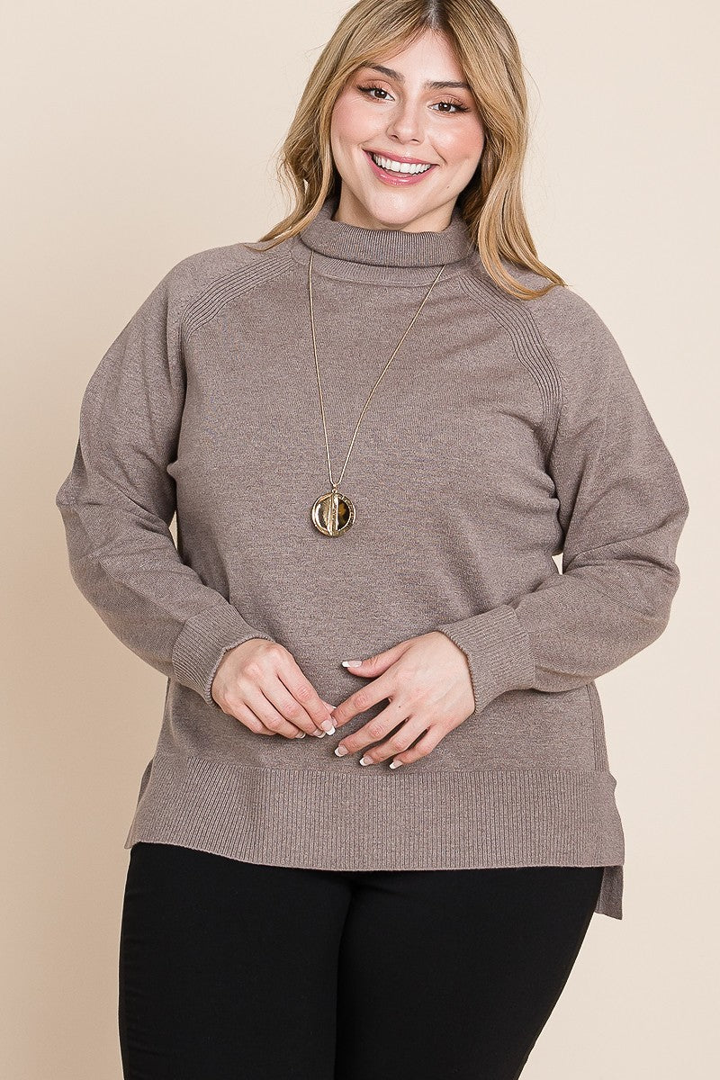 Buttery soft knit turtleneck sweater in taupe