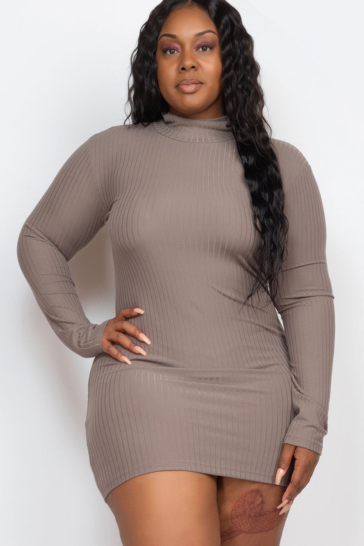 Ribbed mock neck mini dress